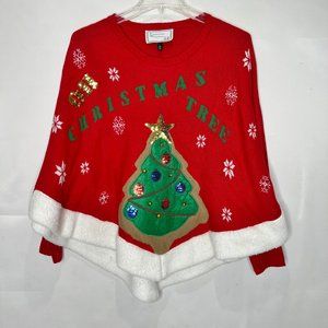 With Love Derek Woman’s Sweater sz Lg Christmas Tree Bat Wing Sleeves Santa Ugly